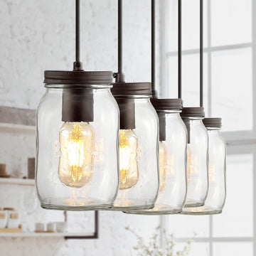 Gaines 5.5" Farmhouse Industrial Iron Mason Jar LED Pendant - JONATHAN Y